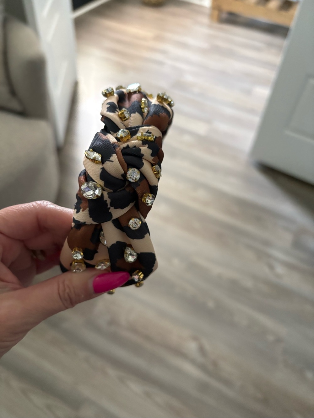 Embellished Leopard Print Knot Headband - Brown & Black